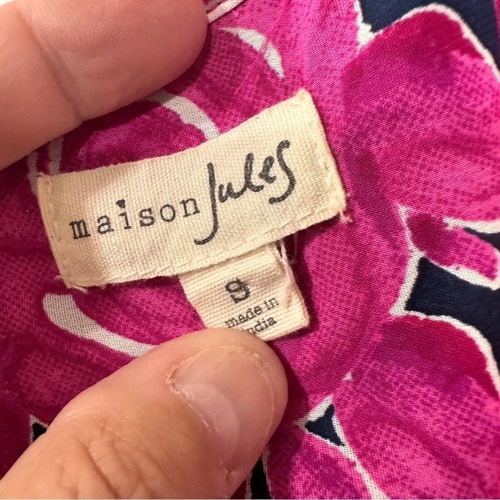 Maison Jules fit flare mini dress size small hot pink Fuscia navy blue Vacation - Picture 12 of 16